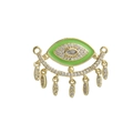 Detailed view of 18k gold plated evil eye pendant with green enamel and crystal tassels - Bright Green Enamel