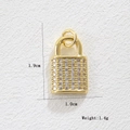 Detail of 18k gold heart lock pendant with white zircon stones and size dimensions - Lock 1 (Gold)
