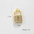 Detailed view of 18k gold plated heart lock pendant with crystals and dimensions - Lock 2 (Gold)