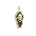 Gothic gold coffin pendant with black enamel skull and micro-pave zircon crystals - Black Enamel Skull Coffin (15)