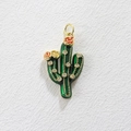 Golden cactus pendant with green enamel, colorful rose accents and sparkly rhinestones - Dark Green Cactus Style (03)