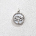 Silver tree of life pendant with white enamel inlay and sparkling zircon border - Silver Tree Of Life Style (05)
