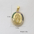 Close-up of 18k gold-plated Virgin Mary oval pendant with multi-colored zircon stones - Oval Colorful Rhinestone Virgin Mary Style (11)