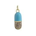 18k gold plated pill pendant with blue enamel and sparkling crystals for necklaces - Lake Blue Enamel Style (04)