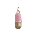 Macro shot of 18k gold capsule pendant featuring pink enamel and white zircon inlay - Soft Pink Enamel Style (06)