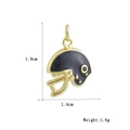 Detail view of a gold American football helmet pendant with grey enamel inlay and dimensions - Football Helmet (18)