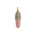 Macro detail of 18k gold capsule pendant with pink enamel and pavé zircon stones - Luxurious Pink Enamel Style (8)