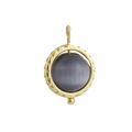 Détail d'un pendentif en cuivre plaqué or 18k avec une pierre œil de chat grise lisse - Style Rond Oeil de Chat Gris (05)