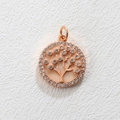 Macro detail of a rose gold Tree of Life charm pendant with crystals and pink enamel - Rose Gold Enamel Tree Of Life Style (9)