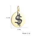 Dimensioni dettagliate del ciondolo dollaro oro che mostra 2,1cm altezza e 1,5cm larghezza - Ciondolo Circolare Segno del Dollaro