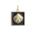 Pendente quadrato hip hop in oro con smalto nero ed emblema a ventaglio a raggiera - Ciondolo Quadrato Conchiglia Smalto Nero