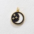 Detailed view of round celestial charm with black enamel, golden stars and crescent moon - Gold Black Star Moon Style (12)