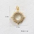 Detailed view of sunburst charm with white zircon pavé and size measurements - Starburst Sun Style (14)