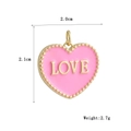 Detail view of 18k gold plated pink enamel heart charm with LOVE text and dimensions - Love Pink Heart (21)