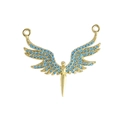 Dettaglio ciondolo ali di angelo placcato oro 18k con perline blu e anelli di sospensione - Stile Ali d'Angelo con Perla Celeste (8)