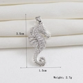 Detailed seahorse pendant measurements 3.5cm by 1.5cm with cubic zirconia stones - Silver Full Zircon Seahorse (09)