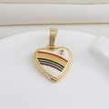 Detalle de colgante de corazón chapado en oro con esmalte de arco iris e incrustación - Estilo Decorativo Rayas Arcoíris Borde Corazón Tono Dorado (16)