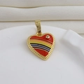 Detalle del colgante de corazón chapado en oro con esmalte de arcoíris y cristal - Estilo Corazón de Esmalte Rojo Rayas Arcoíris Textura de Cuentas Tono Dorado (17)