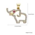 Ciondolo a elefante dorato con zirconi bianchi e pietra rossa, misura 24mm - Ciondolo Elefante Pavé Occhio Rosso Oro
