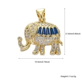Ciondolo elefante dorato con zirconi bianchi e pietre baguette blu - Ciondolo Elefante con Gemme a Baguette Blu