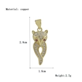 Close-up of gold fox pendant with white cubic zirconia and detailed size measurements - Gold Fox Head Style (01)