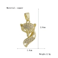 Detailed view of fox pendant in gold copper with zircon inlay and dimensions - Gold Fox Head Style (9)