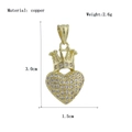 Copper heart pendant with crown design and white zircon inlays measuring 3.0cm height - Gold Crown Heart Style (10)