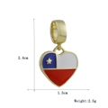 Detailed size view of a heart-shaped Chile flag pendant in gold with 2.4cm height - Chile Flag Heart (15)