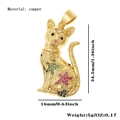Golden cat pendant with colorful zircon stones measuring 16mm by 34.5mm in size - Gold Colorful Cat Style (11)