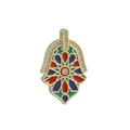 Exquisite gold-plated Hamsa Hand pendant with colorful enamel and zircon stones - Colorful Red and Green Star Hamsa (02)