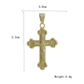 Detail view of a 5.3cm golden crucifix cross pendant with size and weight dimensions - Crucifix Cross Style (01)