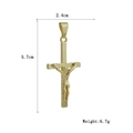 Detailed view of golden crucifix pendant showing 5.7cm height and 2.4cm width dimensions - 3D Sculpted Jesus Cross (02)