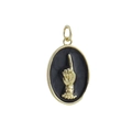 Detail of oval gold pendant with black enamel inlay and 3D finger pointing gesture design - Black Relief Hand Gesture (9)