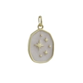 Macro view of a gold-plated oval star pendant with pink enamel and engraved star motifs - Pink Starry Enamel (11)