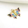 Detail of a gold butterfly charm with blue and pink enamel for DIY jewelry making - Blue Pink Black Gradient Butterfly Style (07)