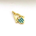 Macro shot of Hamsa Hand pendant with light blue enamel and sparkling white zircon stone - Hamsa Hand Sky Blue Style (13)