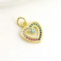 Detailed view of 18k gold plated hollow heart pendant with rainbow stones and turquoise - Hollow Double Layer Heart (03)