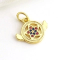 Close-up of a 18k gold plated star pendant with wings and red and blue gems - Pentagram With Wings (9)