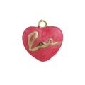 Ciondolo a cuore placcato oro 18K con scritta Love e trama magenta per collane - Rosa Fucsia Love (05)