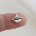 Ciondolo a forma di labbra in argento lucido con zirconi per gioielli fai da te - Stile Labbra Zirconia Trasparente Argento (24)