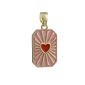 Pendaglio tarocchi dorato con cuore rosso e raggi solari su smalto rosa elegante - Stile Cuore Radiante Rosa (03)