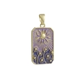 Gold-plated rectangular sun and daisy flower pendant with purple enamel details - Purple Enamel Sun Pattern (04)