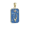 Detail of a rectangular gold-plated tarot pendant with blue enamel sun and star motifs - Dark Blue Starry Sky Hand Pattern (06)