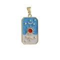 Detail of tarot-style tarot pendant with sun moon and stars in gold and enamel - Red Sun & Blue Moon Star Pattern (7)