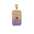 Close-up of gold-plated tarot pendant with sun, moon, stars and pink gradient enamel - Purple Pink Gradient Star Moon Pattern (8)