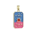Macro detail of tarot style pendant with sun moon star patterns and gold plated frame - Tarot Starry Sky Hand Pattern (9)