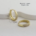 Detail view of gold-plated copper hoop earrings with inlaid zircons and size specs - Gold Row Set Rhinestone Hoop Style (04)