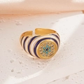 Dettaglio anello occhio greco regolabile con smalto blu e cristalli su pietra - Aperto Regolabile / 10117-Blu