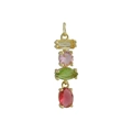 Vue détaillée de pierres précieuses multicolores sur un pendentif vertical plaqué or 18K - Style Vertical à 4 Gemmes Multicolore