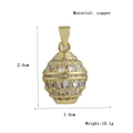 Detailed view of vintage gold Easter egg copper pendant with inlaid crystals and dimensions - Pave Rhinestone Gold Sphere (13)